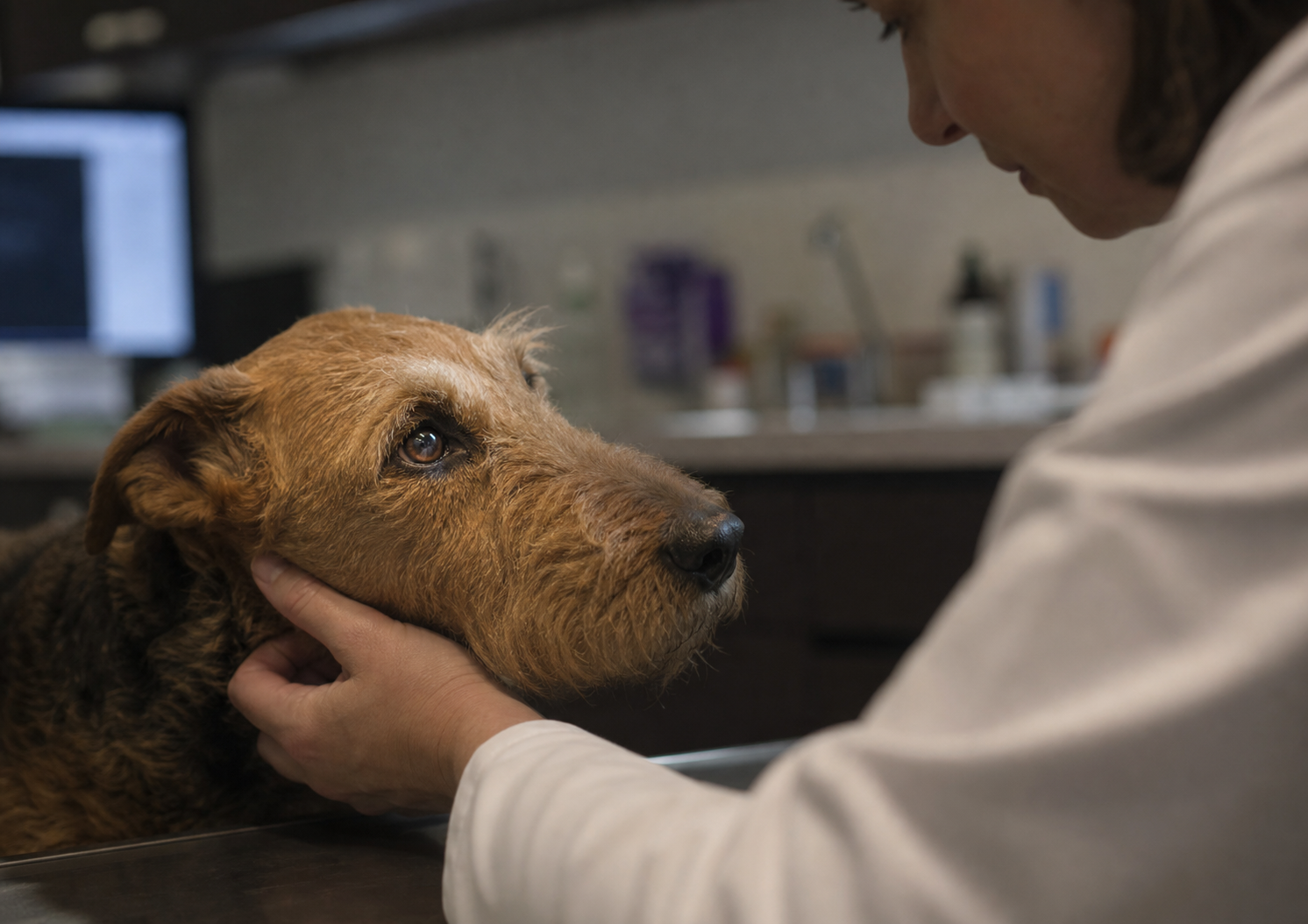 A dog receiving care